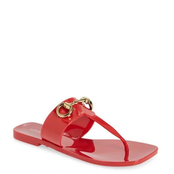 Revolve Jeffrey Campbell A Lil Bit Shiny Horsebit Jelly Thong Sandal NWOT - Picture 1 of 10